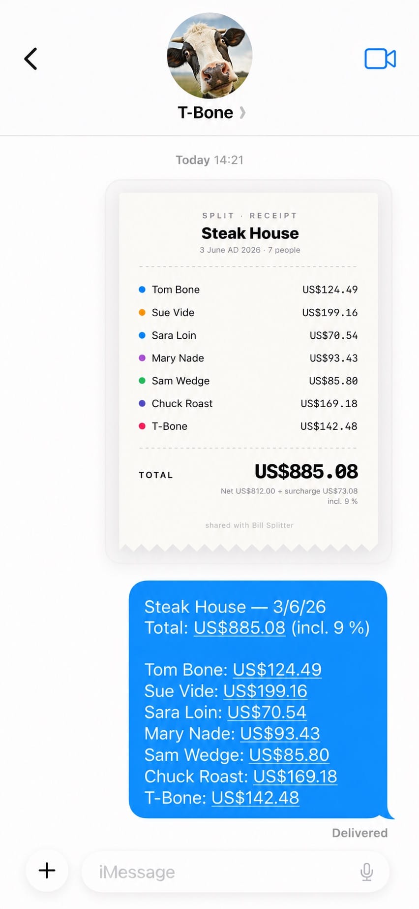Sharing the receipt-style result in a chat